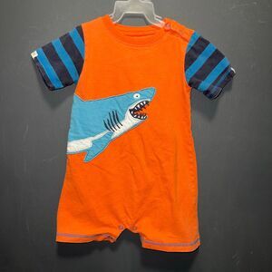 Hatley Romper Infant Boys 18-24m One Piece Outfit Shark Orange Blue Stripe